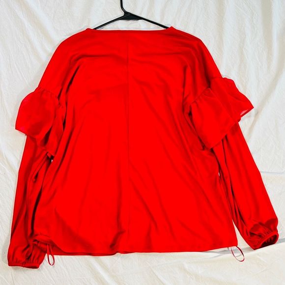 Women's Elle Ruffle Statement Long Sleeve Top Boho Stretch Red Size Large - Picture 2 of 9